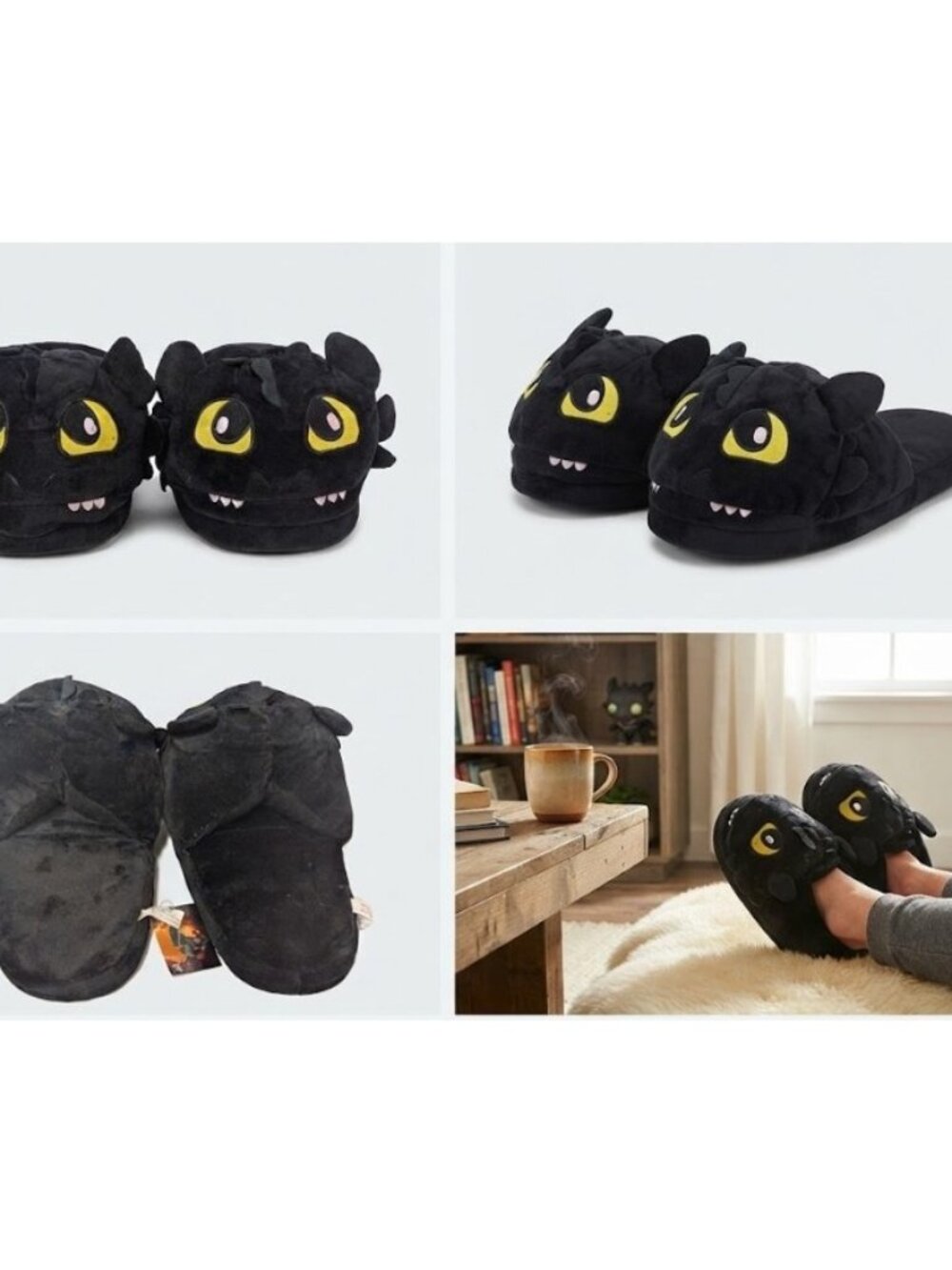 Black Dragon Toothless Style Plush Slippers 11" Cosplay Costume House Shoes